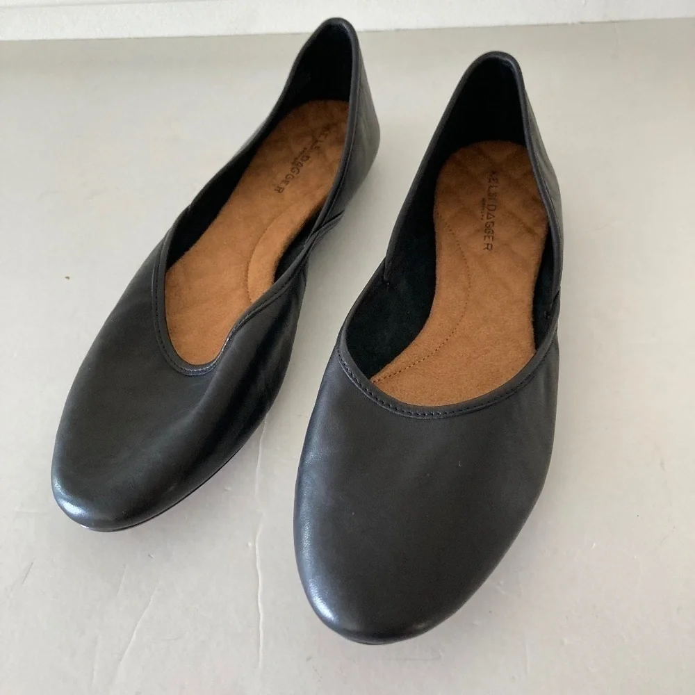 NWOT Kelsi Dagger Anthropologie Painter Black Leather Flats Sz 7.5